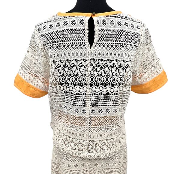 Potter's Pot Creme Crochet Lace Cropped Boxy Top Lace Skirt Boho Large‎ - Picture 7 of 12